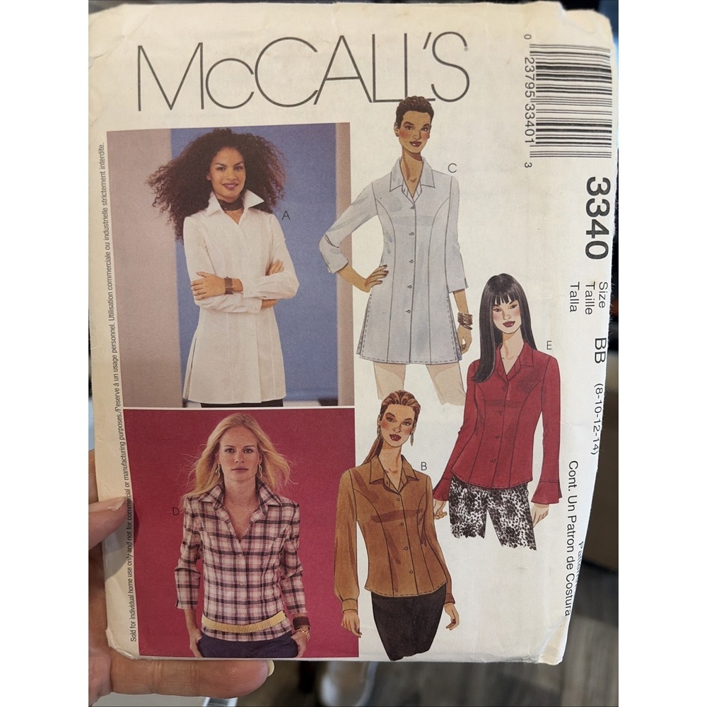 2001 McCalls 3340 Misses Petite Shirt Blouse Sewing Pattern Size 8-14 Uncut